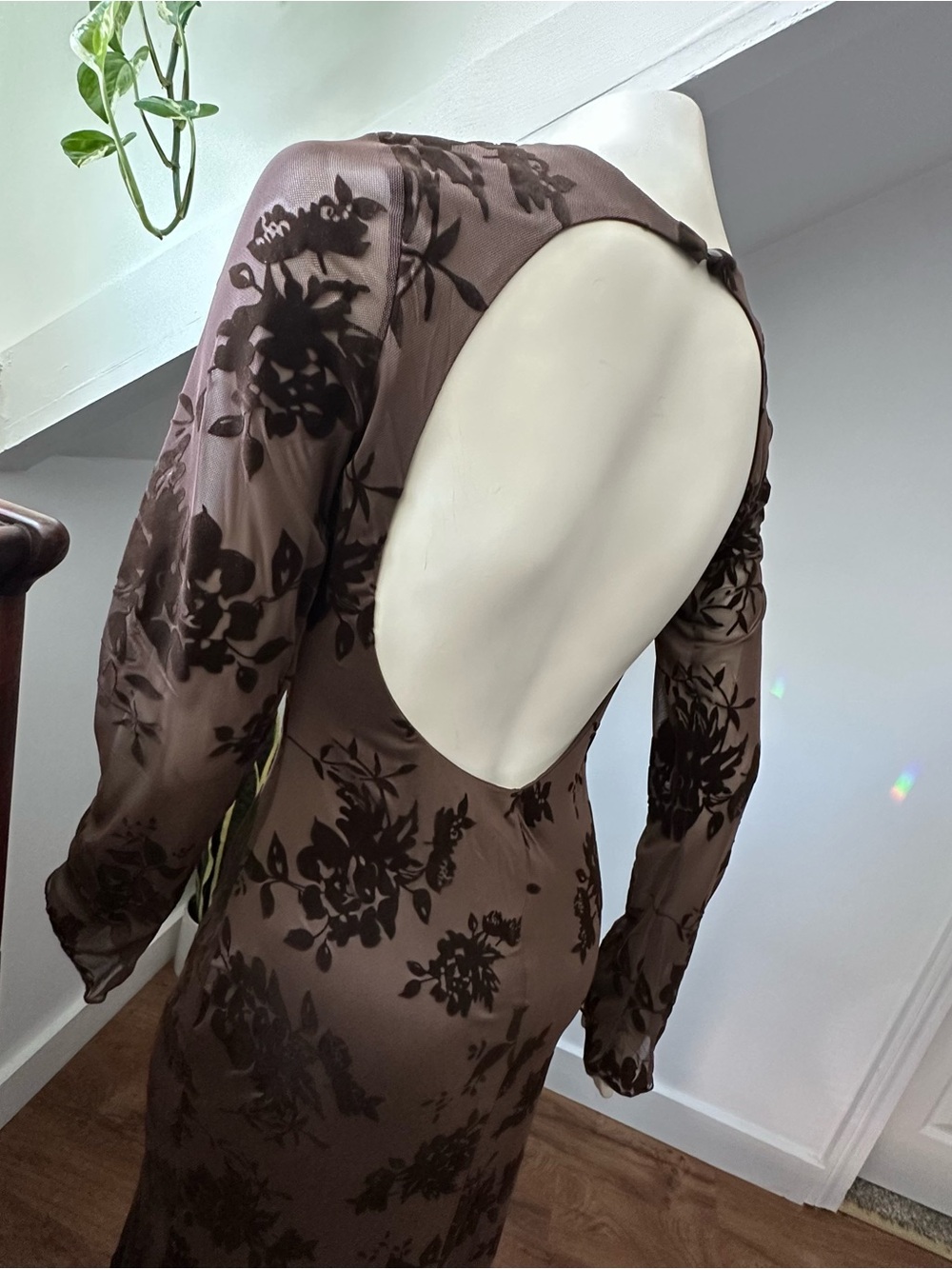 Thrifty/Thirties Brown Floral Maxi Dress (Label Shown) - Picture 6 of 11
